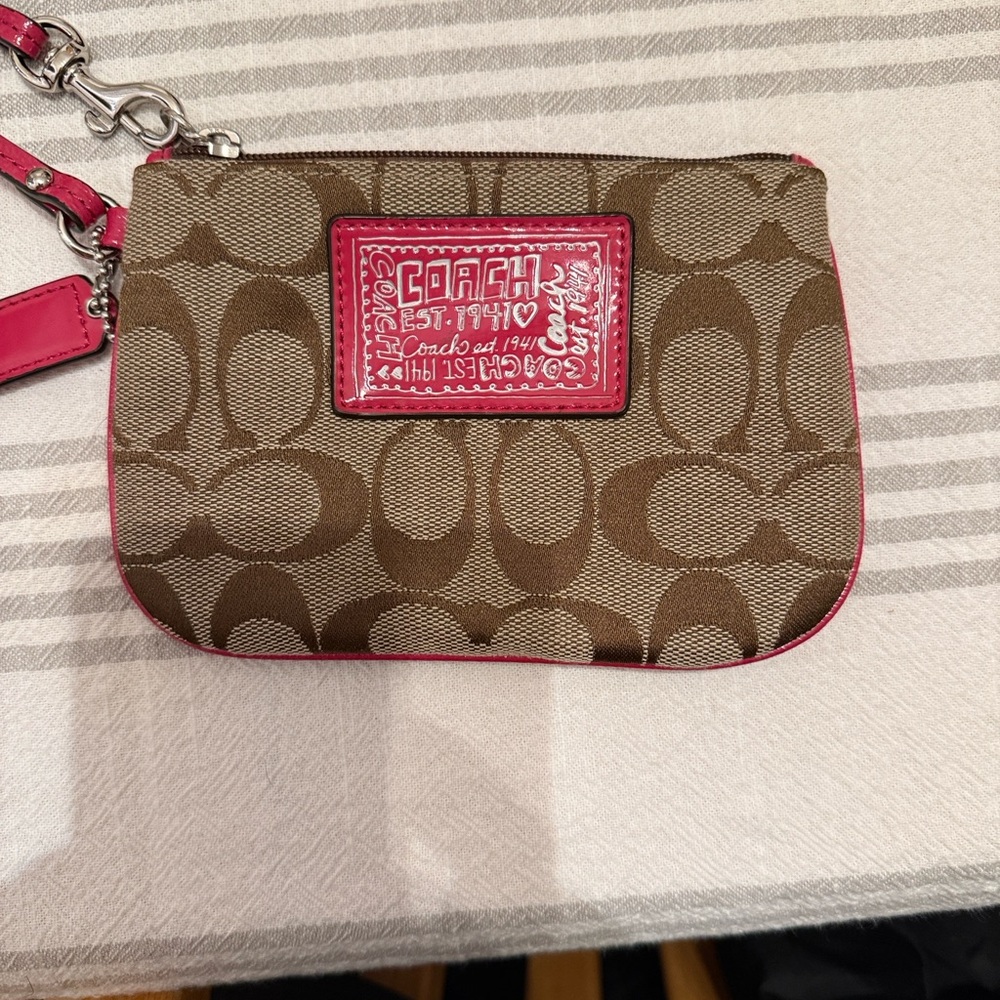 Coach Brown and Pink Signature Wristlet
